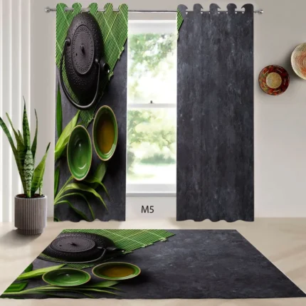 ست فرش و پرده پانچی آشپزخانه طرح چای