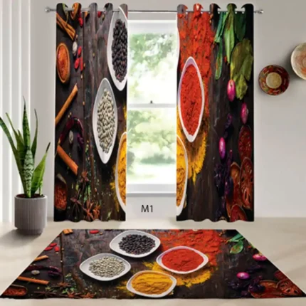 ست فرش و پرده پانچی آشپزخانه