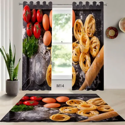 ست فرش و پرده پانچی آشپزخانه