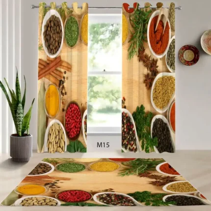 ست فرش و پرده پانچی آشپزخانه